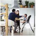 Sejoy Baby High Chair Foldable Highchair Adjustable Backrest Double Removable Tray Detachable PU Leather Cushion High Chair for