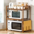 2-Tier Bamboo Microwave Shelf Height Adjustable Rack Kitchen Shelf Spice Organizer Kitchen Storage Rack Kitchenware Holder