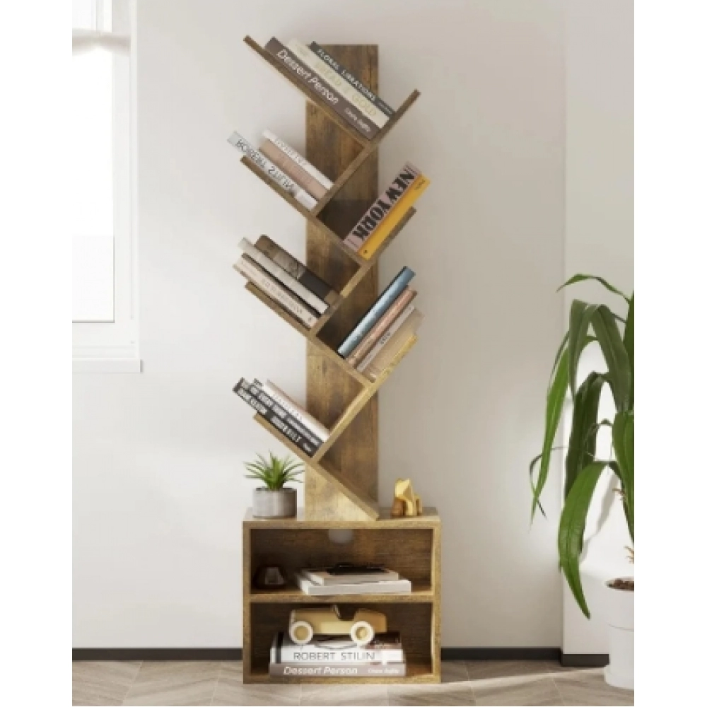 Tree Bookshelf, Small Bookcase with Storage Cabinet, Modern Tall Narrow Bookshelves Organizer, 6 Tier Tree Bookshelf