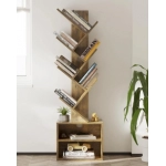 Tree Bookshelf, Small Bookcase with Storage Cabinet, Modern Tall Narrow Bookshelves Organizer, 6 Tier Tree Bookshelf