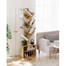 Tree Bookshelf, Small Bookcase with Storage Cabinet, Modern Tall Narrow Bookshelves Organizer, 6 Tier Tree Bookshelf