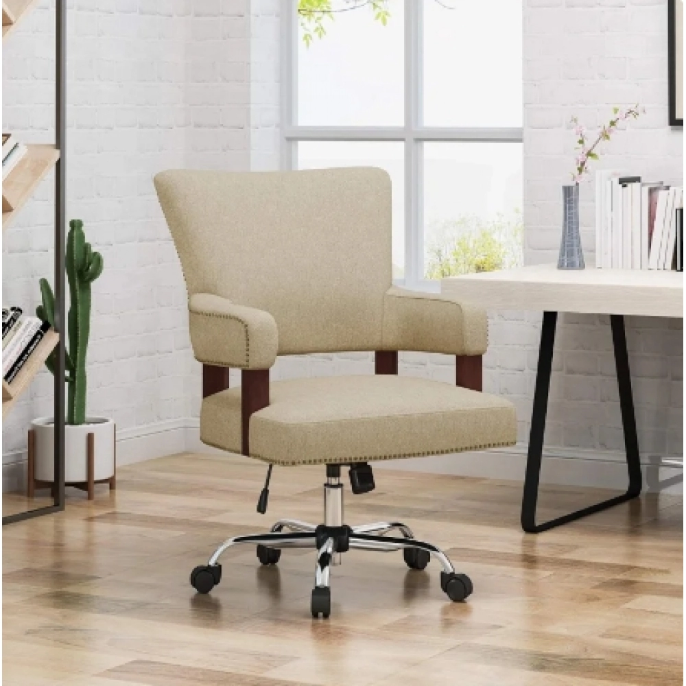 Great Deal Furniture May Traditional Home Office Chair, Wheat and Chrome