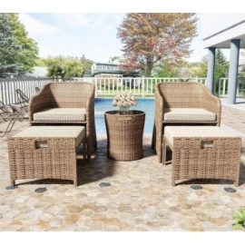 Patio Furniture Outdoor Set, Wicker 5-Piece Furniture Set, All-Weather Rattan Bistro & Storage Table, Garden Furniture Sets